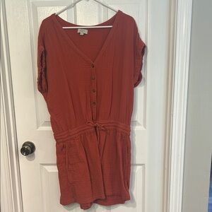 LOFT Orange Cuffed Sleeve Buttoned Romper